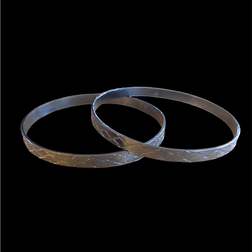Punk Goth‎ Gunmetal tone Diamond Pattern Bangle Bracelet Set